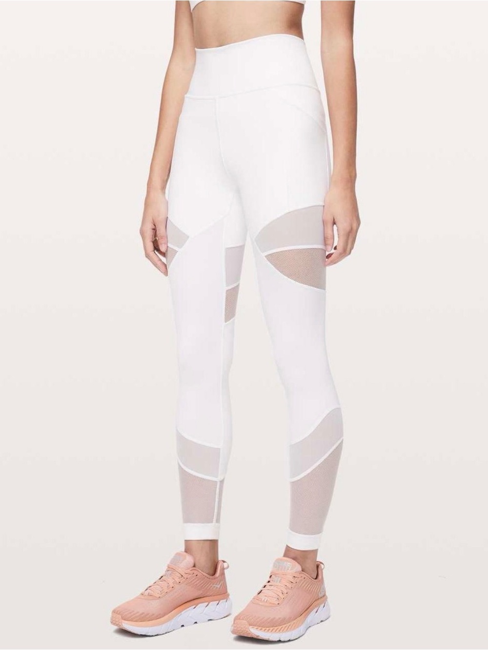 Lululemon White High-Waist Mesh Panel Leggings
